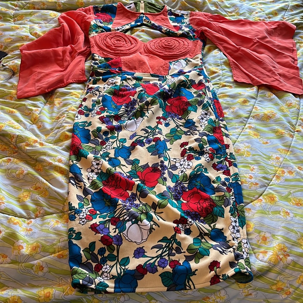 Nuvolo Floral Summer Cocktail Kimmno-Sleeve Dress Size Large - Picture 6 of 16